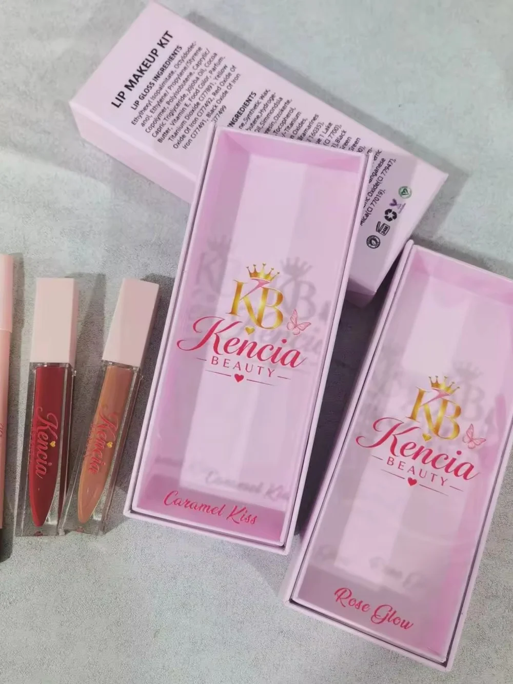 Lip Gloss Set - Rose Glow & Caramel Kiss (Pink Packaging)